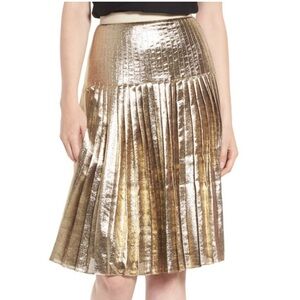 LEWITT Women's 14 Metallic Gold Pleated A-Line Skirt